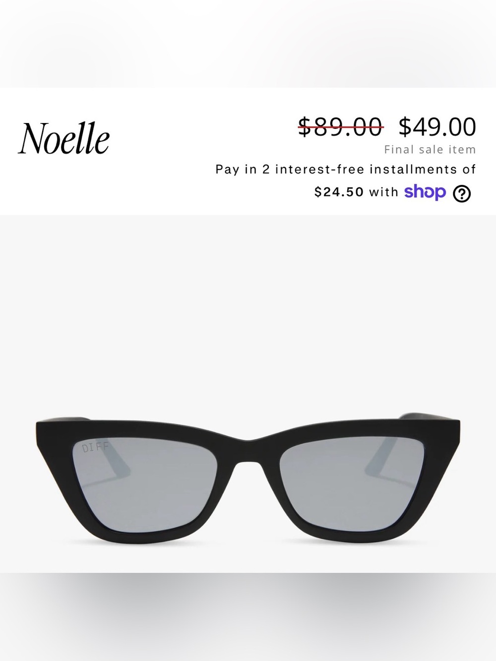 Diff Eyewear Noelle Matte Black Grey Sunglasses-NEW